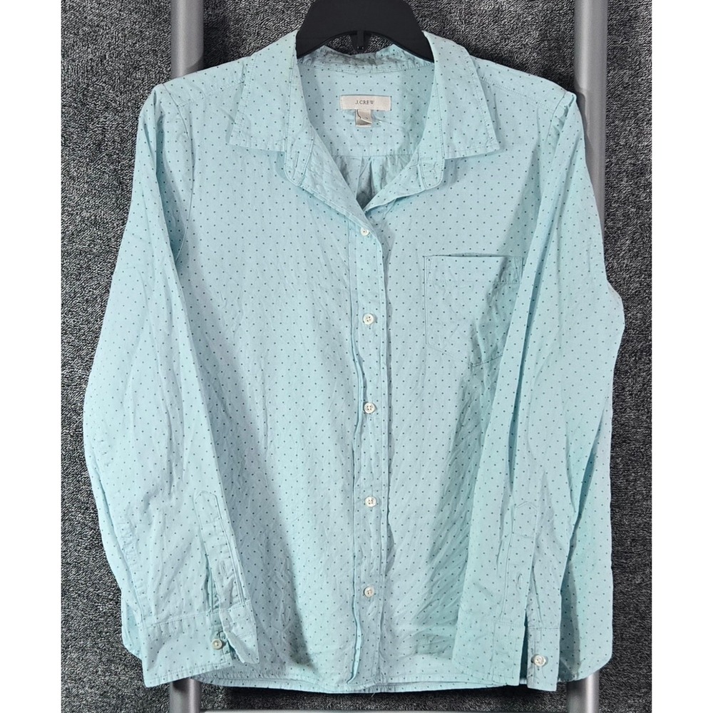 J.Crew Womens Light Blue Green Polka Dot Cotton Button Down Shirt Size 10 26728